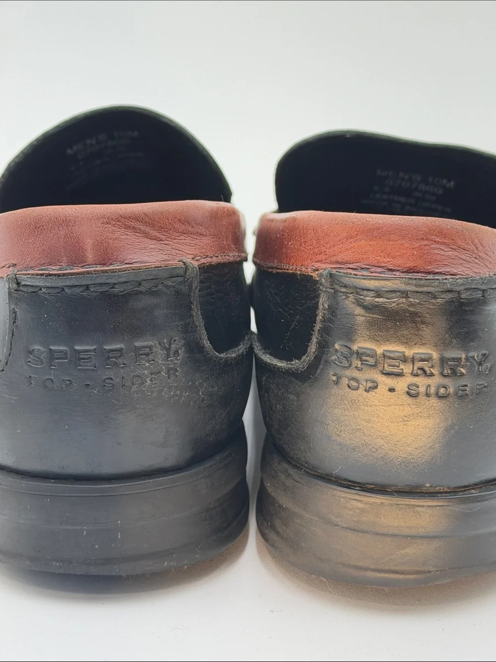 SPERRY TOPSIDER sz10 Black and Brown Soft Leather Penny Loafers